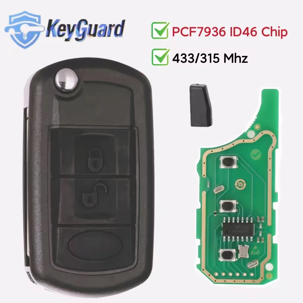 EWS System 3 Buttons Flip Remote Car Key 315/433MHz IID46 Chip For 2006 2007 2008 2009 Land Rover Range Rover Vogue