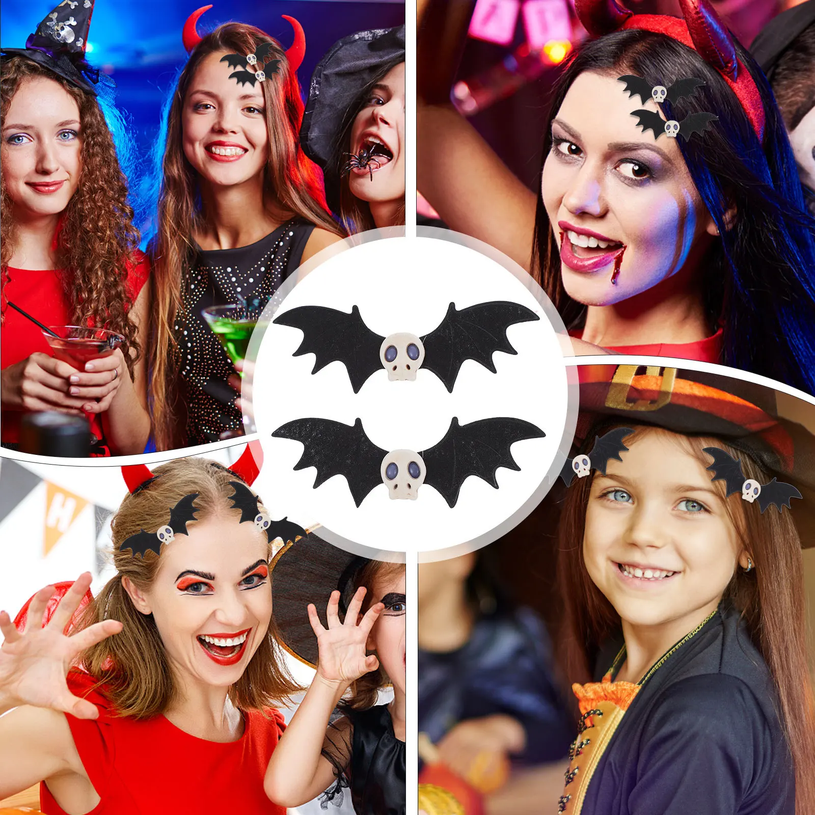 

2Pcs Skull Bat Hair Clips Halloween Party Hairpin Hairpin Festival Party Hair Accessories Headdress