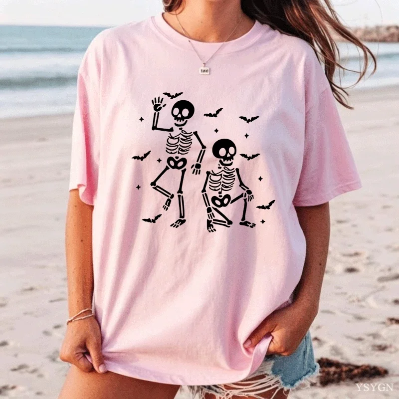 Halloween Skeleton Candy T Shirt Funny Spooky Season Graphic T Shirts Dark Humor Tee Casual Cotton Short Sleeve Round Neck Top