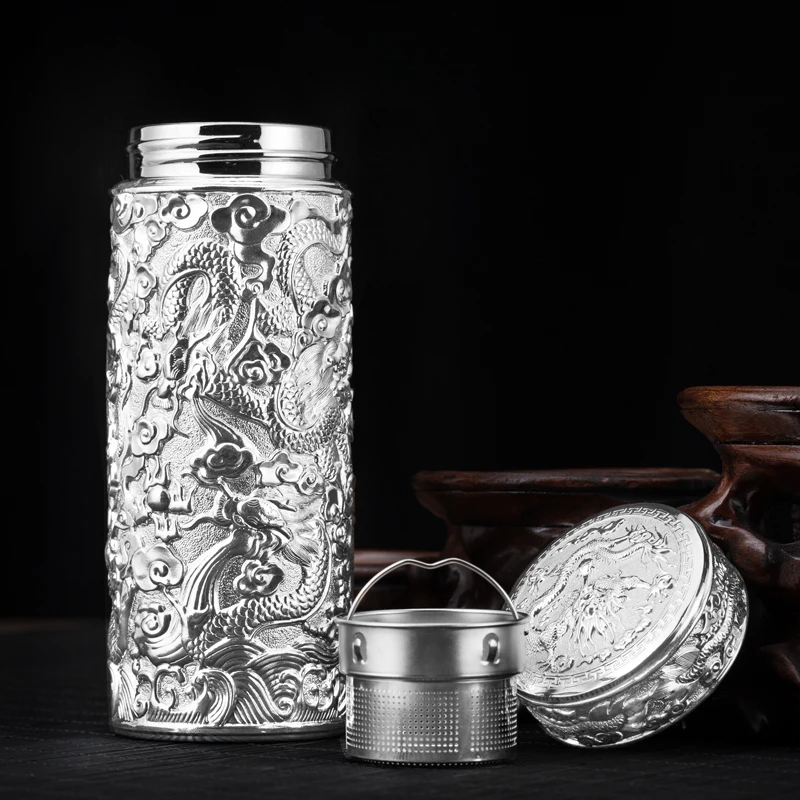 Imagem -02 - Bule Thermos Parede Interna Sterling Silver S999 350600ml Thermos Caneca Aço Inoxidável Tumbler Thermos Viagem Caneca de Café