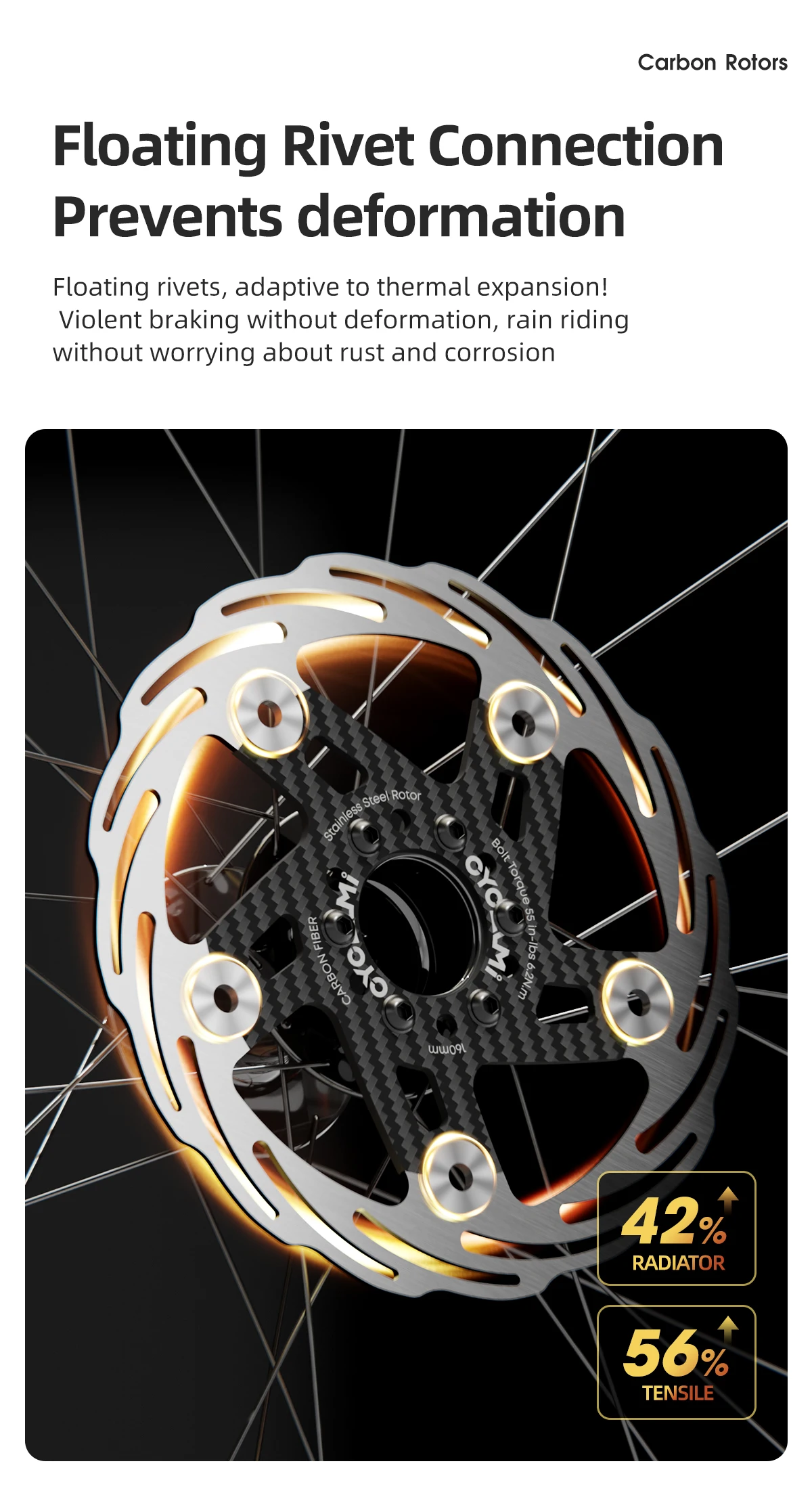 CYCLAMI Fahrrad 160/180 mm Bremsscheibe, schwimmende Kohlefaser, verdickend, eloxiert, schnelle Kühlung, ultraleichte Scheibe – Detail 4