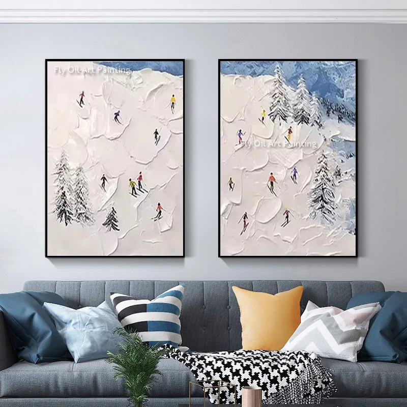

Skiing On Snow Resort Ocean Hand painte Texture Movement Handmade Wall Art Pictures Canvas Oil Painting Room Home Decor Gift