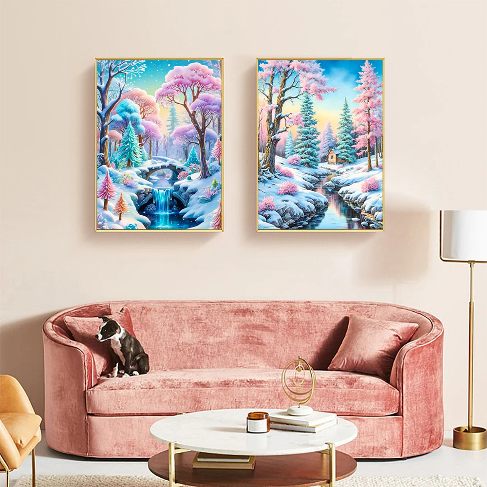 Ice and Snow Scenery Diamond Painting Winter House Diamond Inlay Cross Stitch Set AB Square/round Rhinestone DIY Home Decoration
