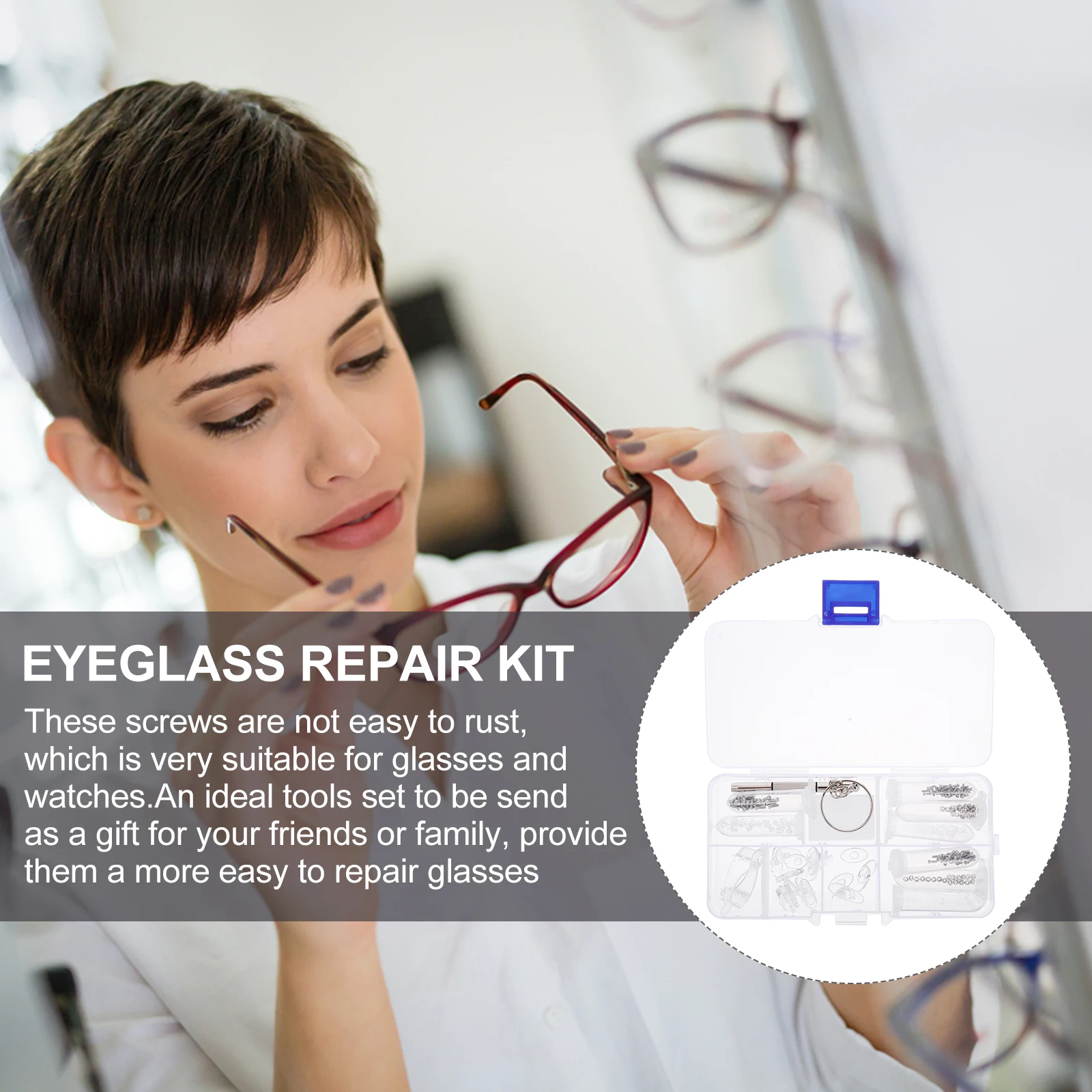 

Eyeglass Repair Kit Glasses Tool Set Stainless Steel Screwdrivers Nose Pads Clock Screws Eyewear Accessories Durable