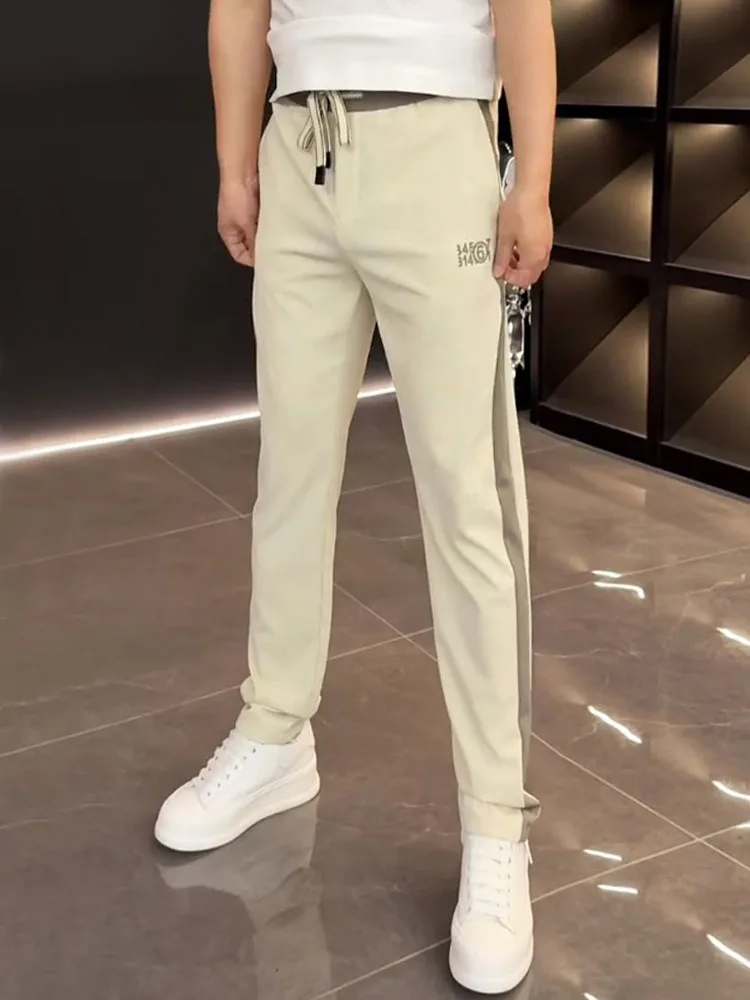 

Модные европейские мужские повседневные брюки: осенне-зимняя новинка, простые, в полоску, с цветовыми блоками, прямого кроя, удобные, универсальные.