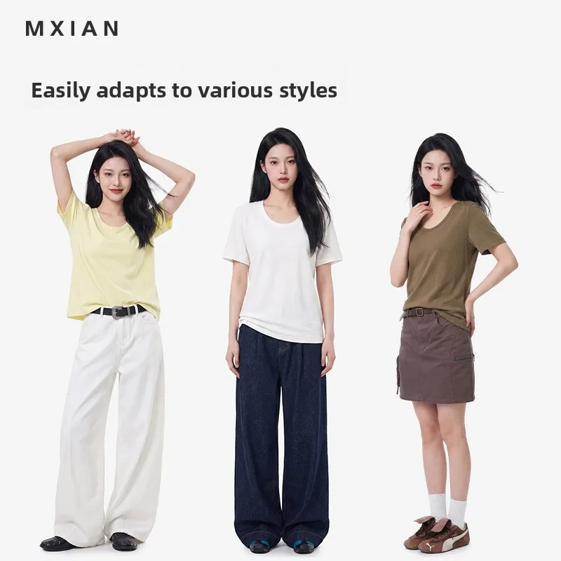 New Women Summer U-Neck Loose Short Sleeve Casual T-Shirt Girls Student Breathable Top Women Casual Sportswear Lady Base Shirt