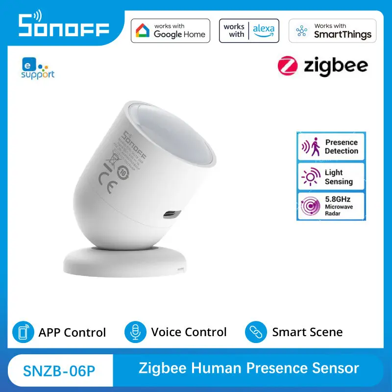 SONOFF Zigbee Smart Human Presence Sensor  5.8GHz Microwave Radar Induction Detection SNZB 06Pfor Google Alexa Alice