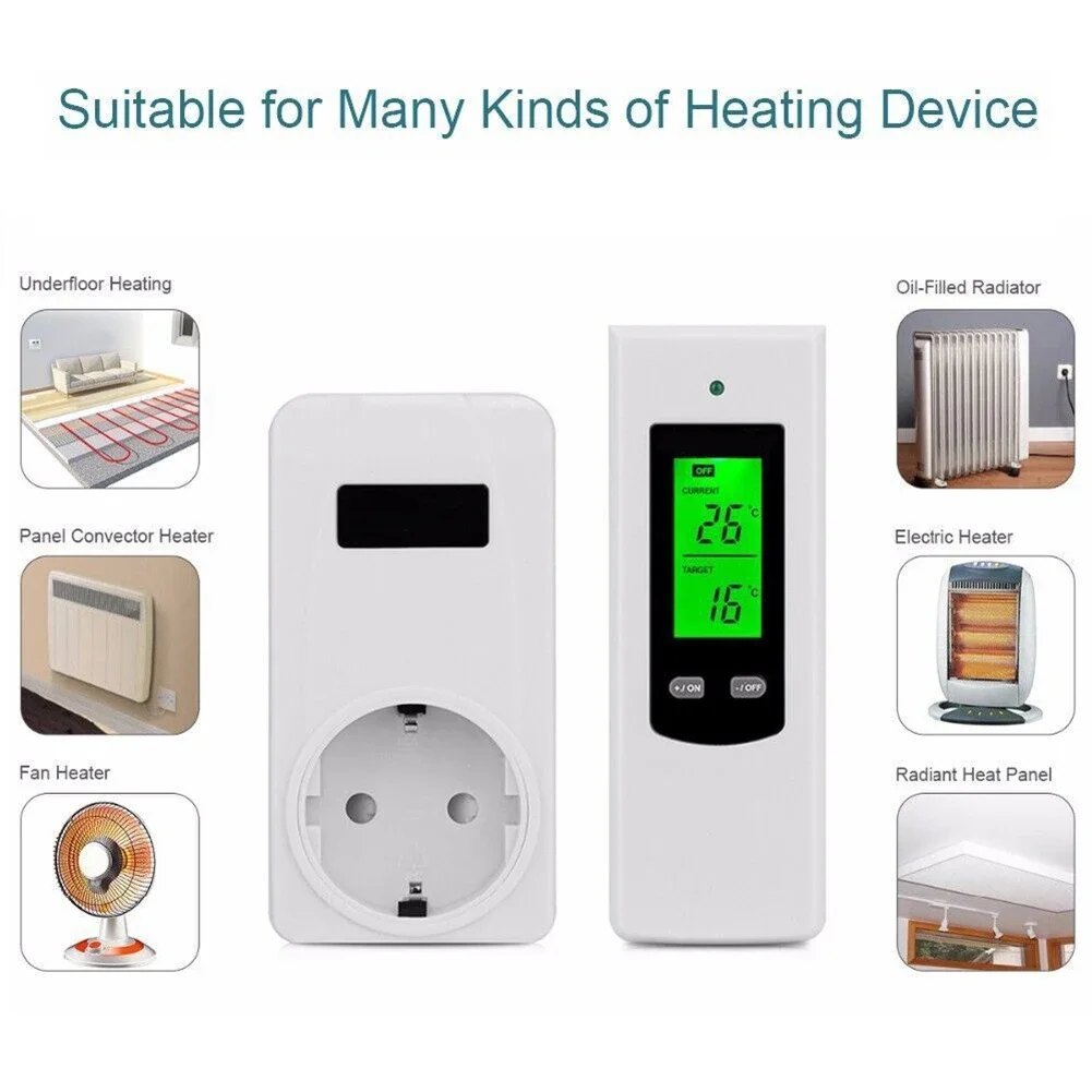 

Беспроводная розетка для контроля температуры 43392 МГц с пультом дистанционного управления для термостата отопления с ЖК-дисплеем и системой сигнализации