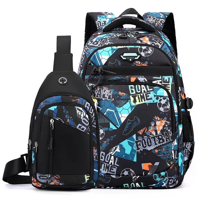 2pcs Football Printing Cool Backpacks With Chest Bag Capacity Rucksack Girl Boys Simple Shoulder Bags High School Schoolbags