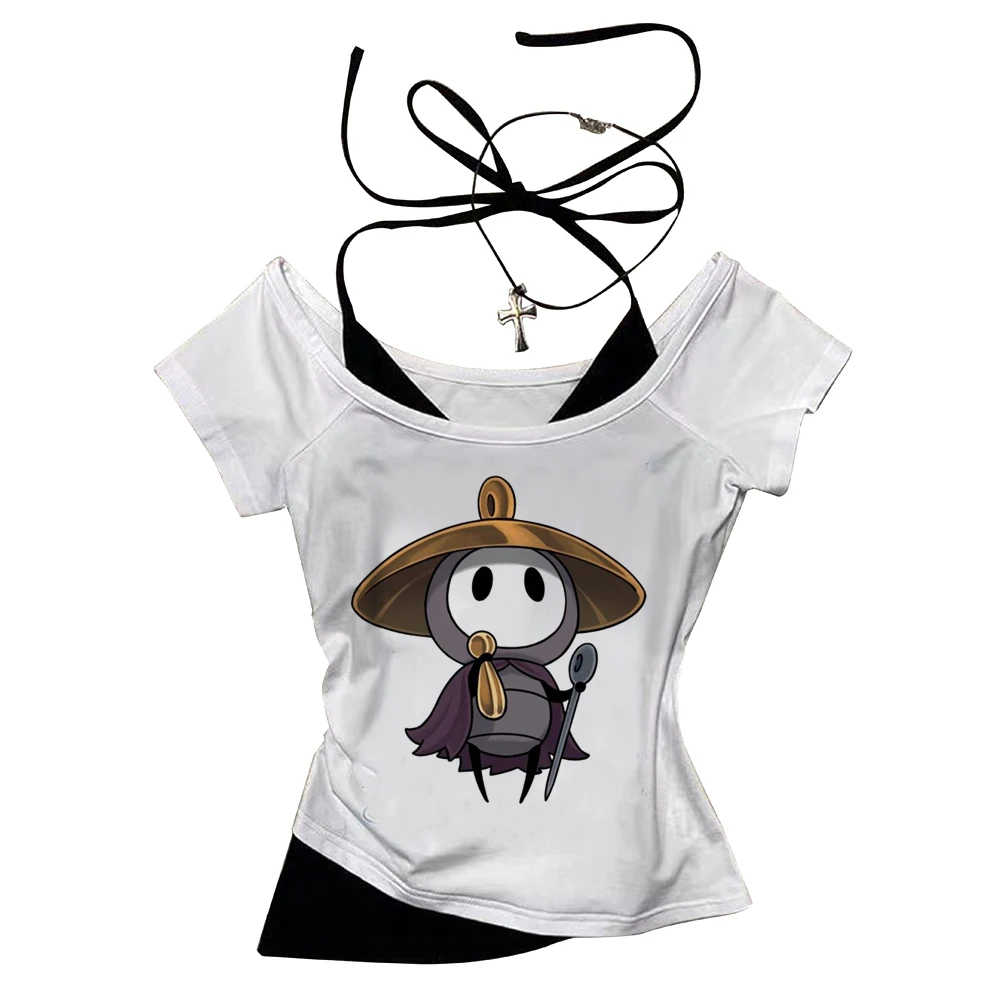 Hollow Knight cropped top shoujo y2k streetwear graphic korean fashion anime top tees dollette goth cutecore funny y2k