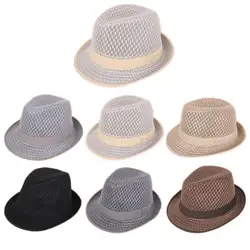 Fedoras de malha respirável masculino, chapéu-coco adulto, versão clássica, verão