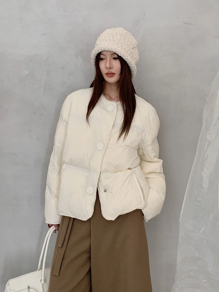 شتاء دافئ الصلبة نفخة س الرقبة أسفل سترة المرأة الأبيض بطة أسفل قصيرة رشاقته باركر أبلى الإناث واحدة الصدر سترة دافئة #4