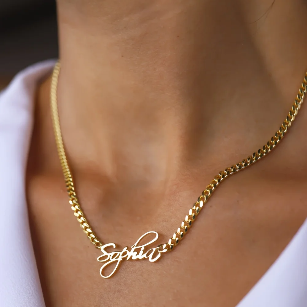 

Custom Name Choker Personalized Elegant Stainless Steel Cuban Chain Necklace Perfect Birthday Gift for Women