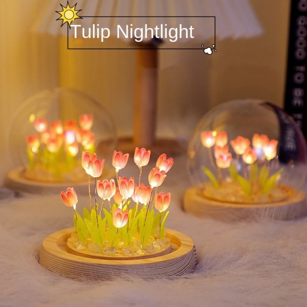 

New Glass Plastic Tulip Night Light 10CM Multicolor Luminous Table Lamp Bedside Sleep Lights Wedding Anniversary Supplies