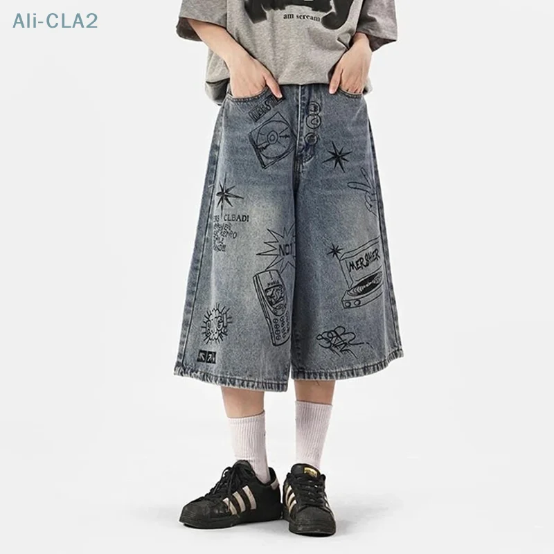 Harajuku Y2k Baggy Jean Shorts Women High Waisted Wash Knee Length Wide Leg Pants Barrel Denim Shorts Mens Oversized Jorts