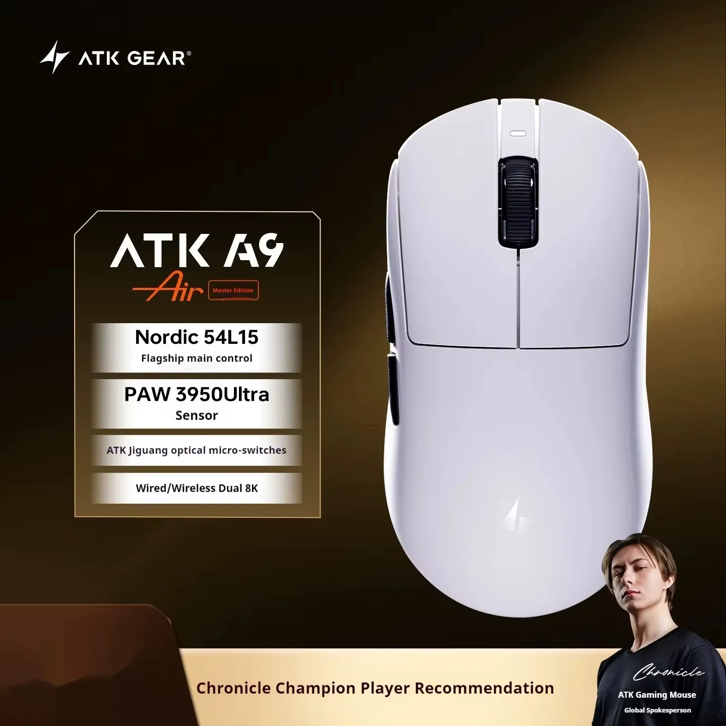 New Atk Vxe A9 Wireless Bluetooth Mouse E-Sports Game Ergonomics Computer Office Tri-Mode Star Flash Edition Big Hand Mouse