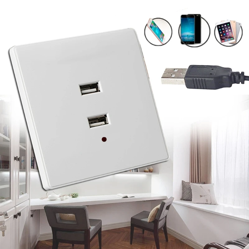 Dual USB Wall Socket for DC Power Adapter Plug Outlet Plate Panel Dropship