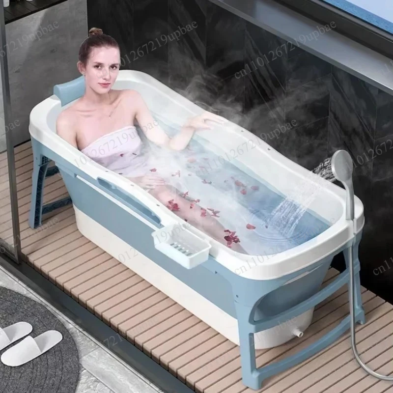 Foldable Adult Bathtub Portable Thickened Double Layer Plastic Bath Bucket Large Size Home Shower Tub