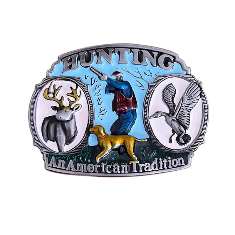 Zinc alloy elk hunting belt buckle with western style design