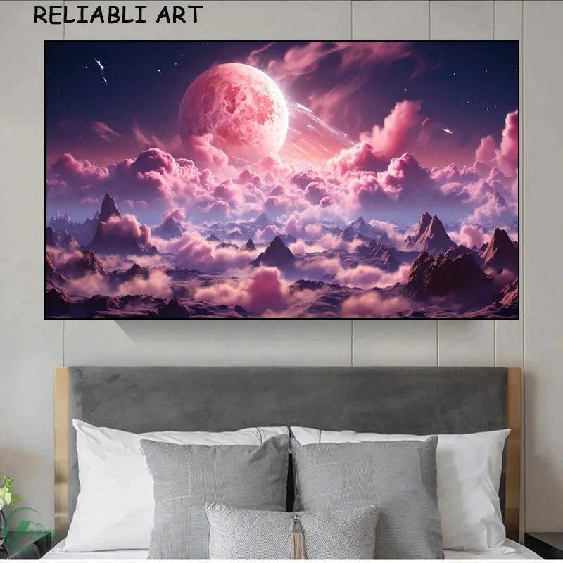 Pink Tree Cloud Earth Universe Landscape Poster and Prints Canvas Painting Wall Art Pictures For Living Room Home Decor No Frame