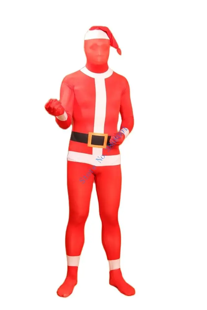 Christmas Santa Claus cosplay Catsuit Costume Printing and dyeing pattern Lycar full Body Zentai suit