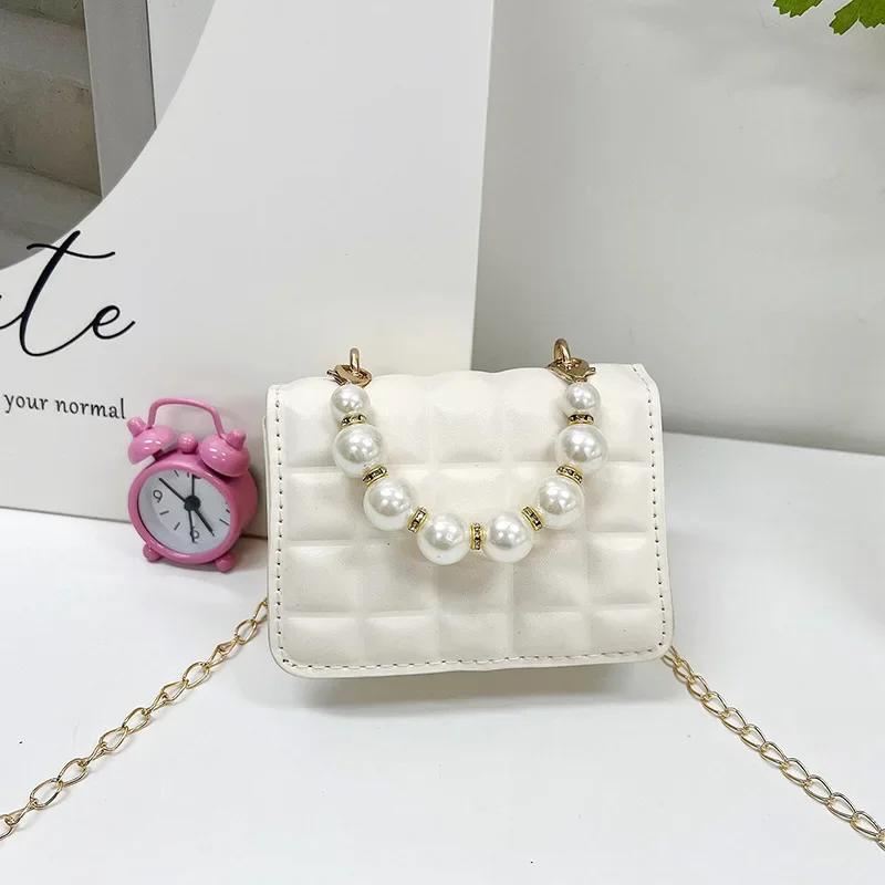 Vintage Small Square Shoulder Bag for Women Pearl Chain Ladies Tote Handbags Evening Clutch Purse Fashion Female Crossbody Bags