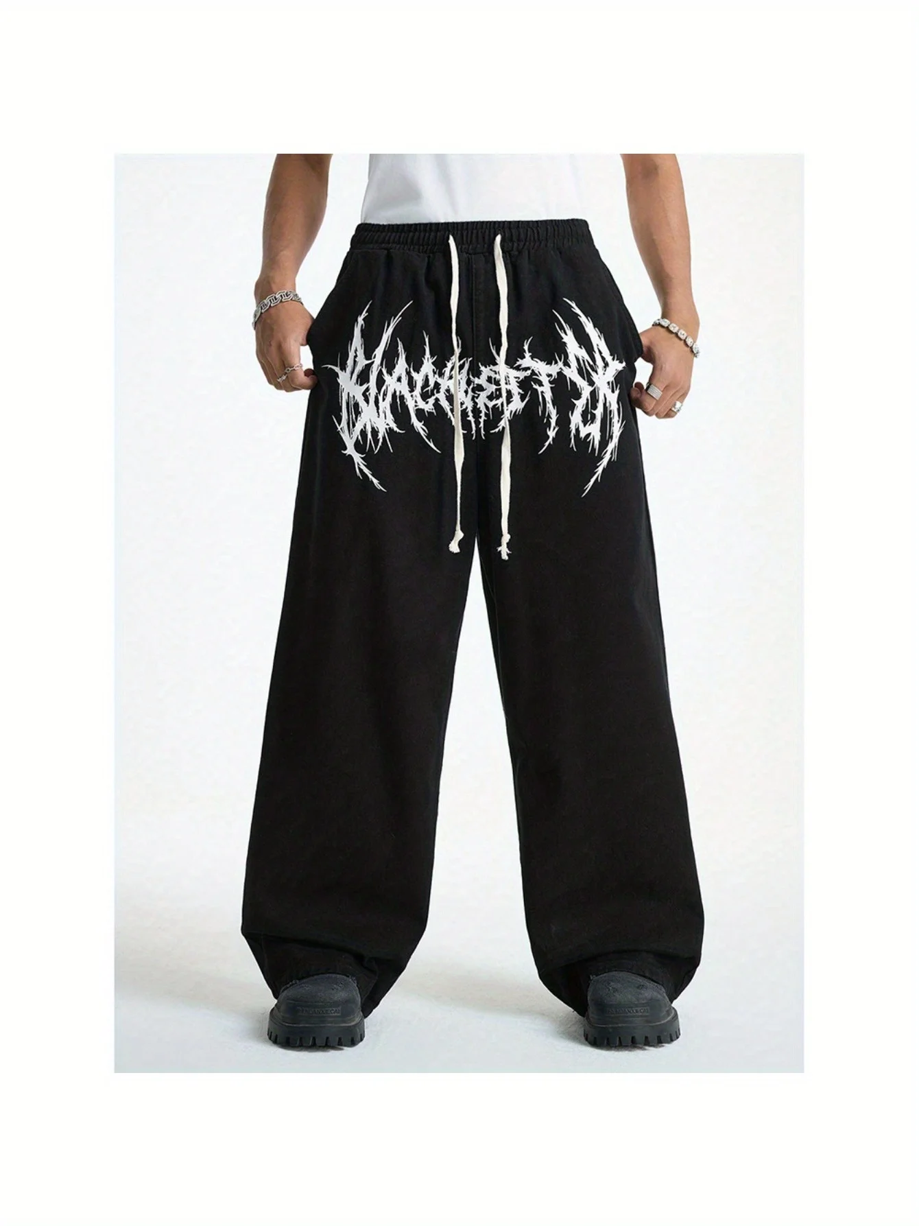 

High-street trendy retro print casual pants for men, new style for all seasons, versatile loose straight leg long pants, sports