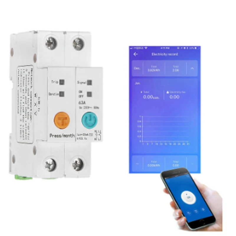 Protección contra fugas de Riel Din monofásico, lectura remota, medidor de Kwh, vatímetro, medidor de energía inteligente, Control por voz