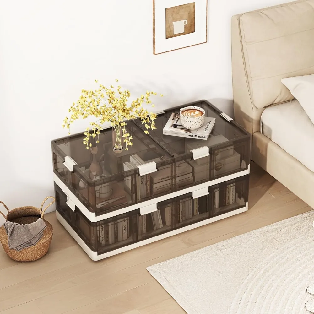 

Штабелируемые контейнеры для хранения под кроватью, 2 шт., 26,5 галлонов | Прозрачная складная коробка на колесиках для одежды, обуви