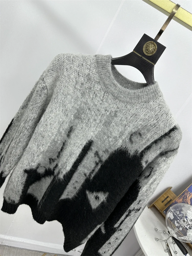 

Корейский мужской вязаный свитер с длинным рукавом и круглым вырезом: удобный, модный, универсальный, для повседневной носки зимой, свободный крой