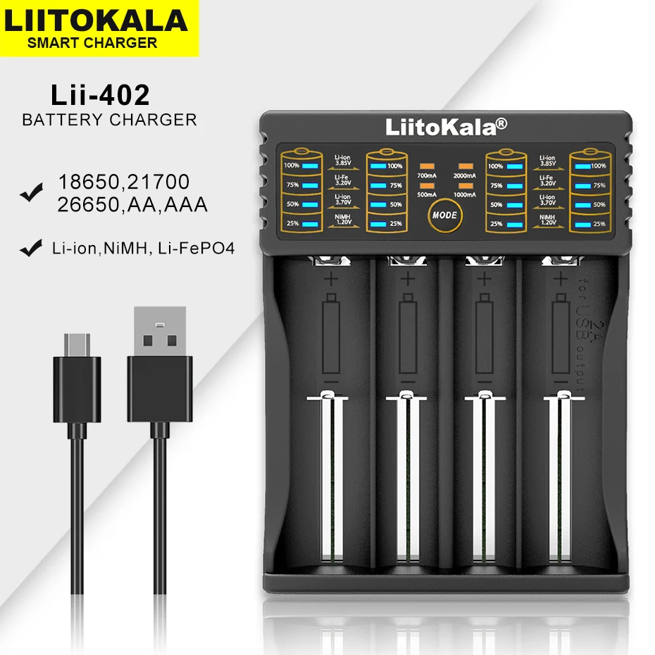 LiitoKala Lii-M4S Lii-402  18650 LCD Multifunctional Battery Charger For 3.7V  26650 21700 14500 Fast charging  Smart  Charger