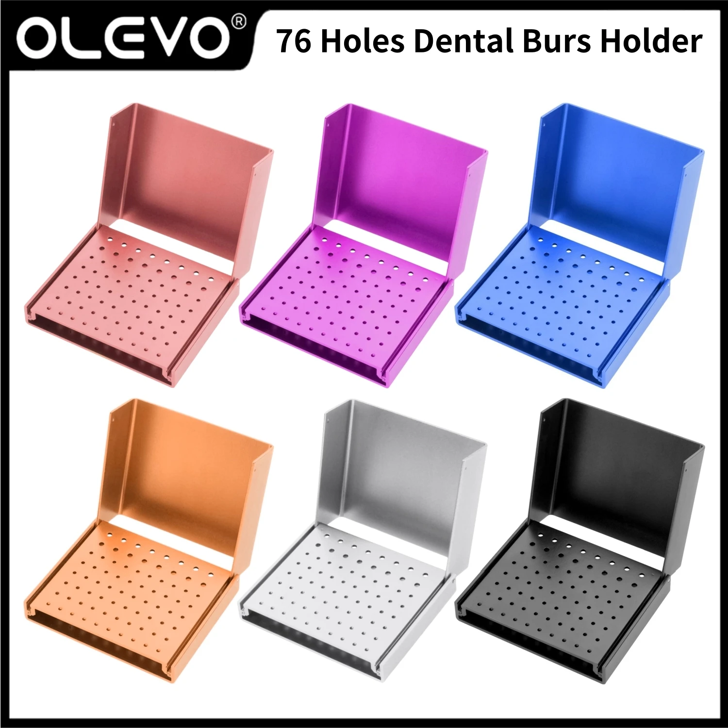 

76 Holes Dental Bur Holder Aluminium Cleaning Stand For High/Low Speed Burs Autoclavable Disinfection Stand Bur Organizer Case