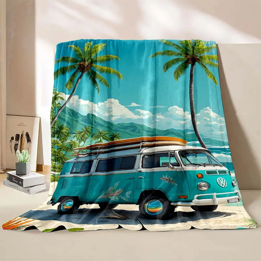 Car Beach Surfboard Print Blanket Warm Soft and Comfortable Home Travel Blanket Sofa Bedding Office Camping Cars Cover Blanket