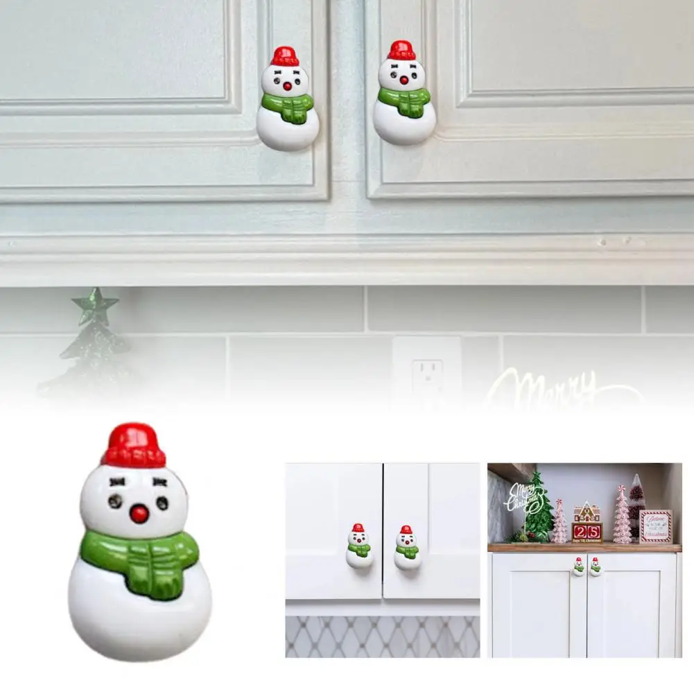 2Pcs Christmas Cabinet Knob Cartoon Snowman Dresser Closet Knob Holiday Drawer Pulls Door Handles Knobs Christmas Decoration