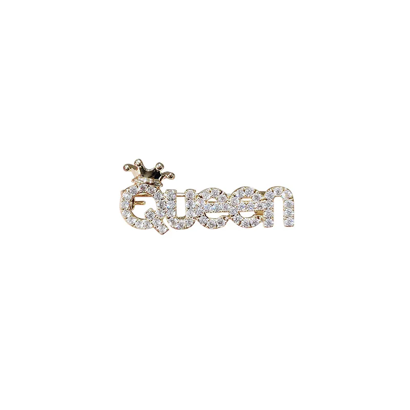 Rhinestone Queen Brooches For Women Crown Letters Party Office Brooch Pins 2022 Jewellery Gifts