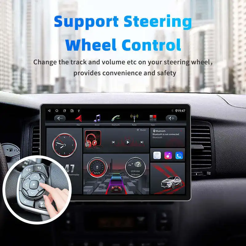 2026 1Din Portable Car for Player Android 10 IPS 8Core Universal Video Autoradiography Rotating Screen Stereo GPS Navigation