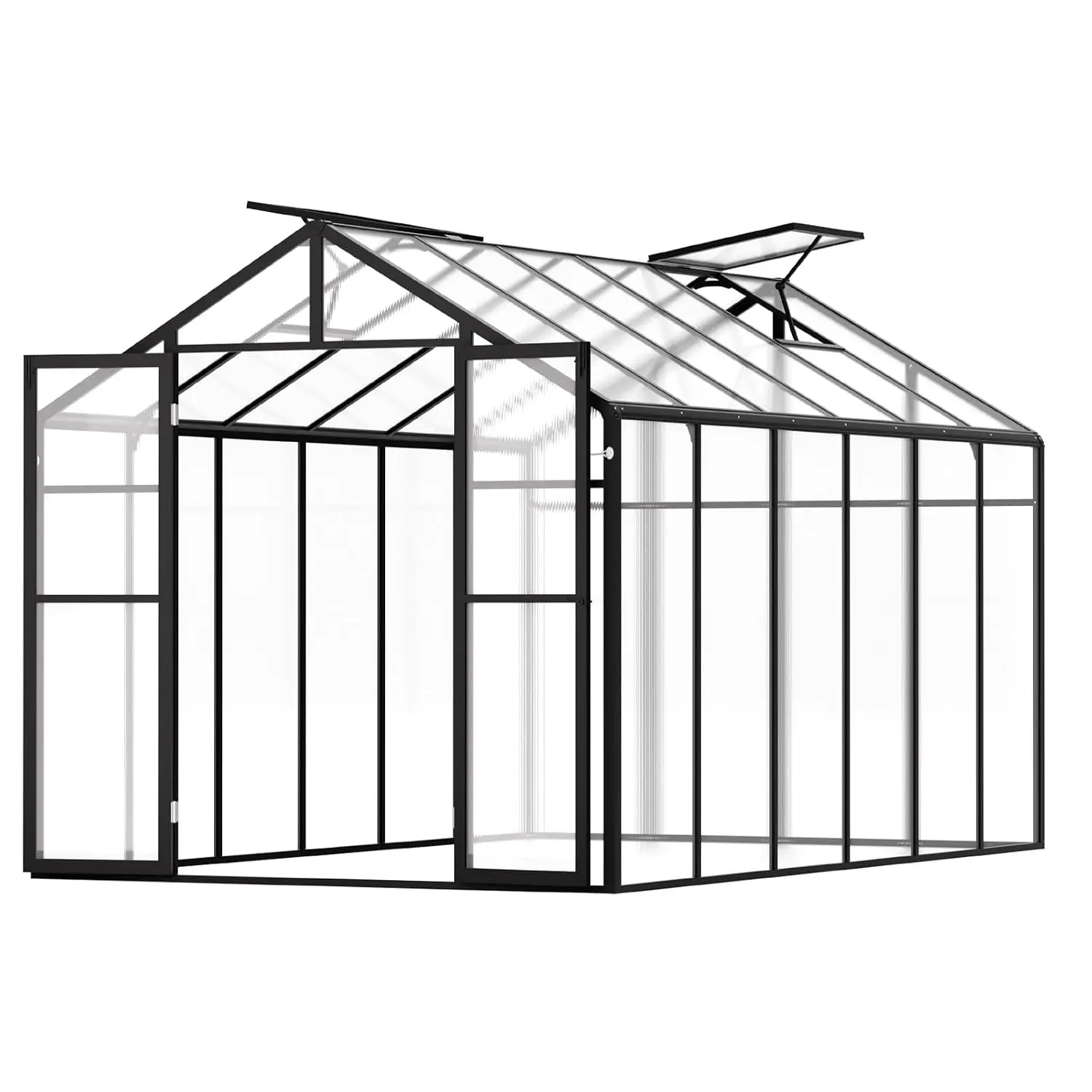 Polycarbonate Greenhouse, 8 x 12 Ft, Outdoor Greenhouse with 2 Vent Windows, Pavilion Styled with Hinged Door,, Customized