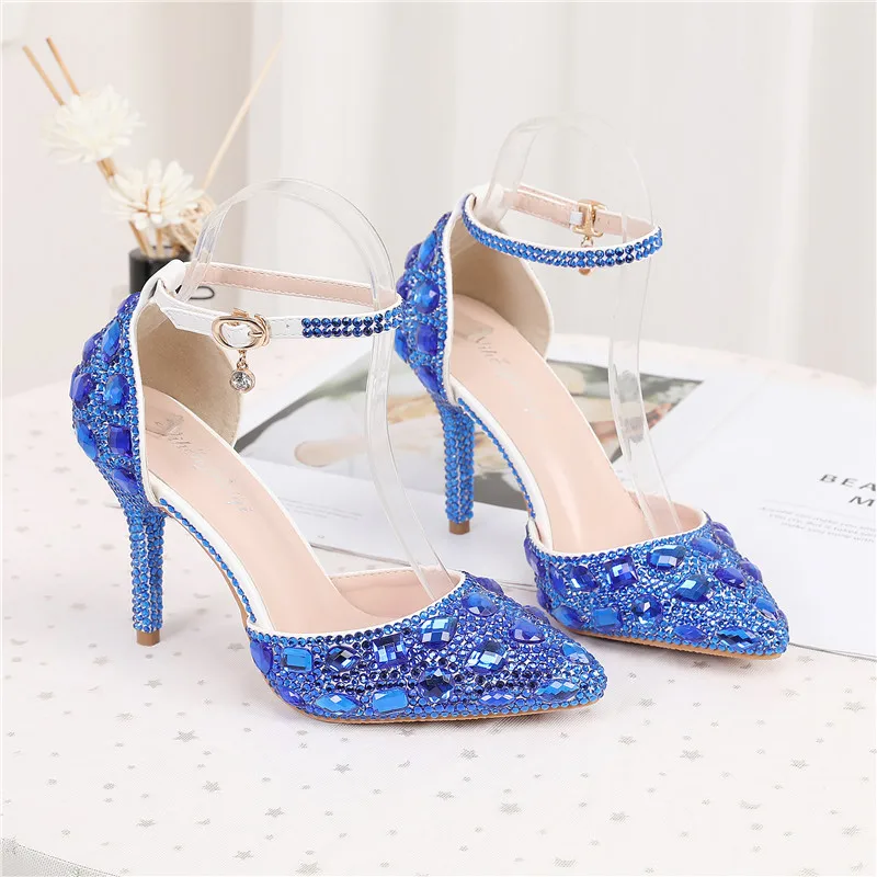 2024 Colorful Diamond High Heel Women's Shoes New Multi Color Banquet Pointed Low Top Solid Color Fashion Princess Wedding Shoes image 3