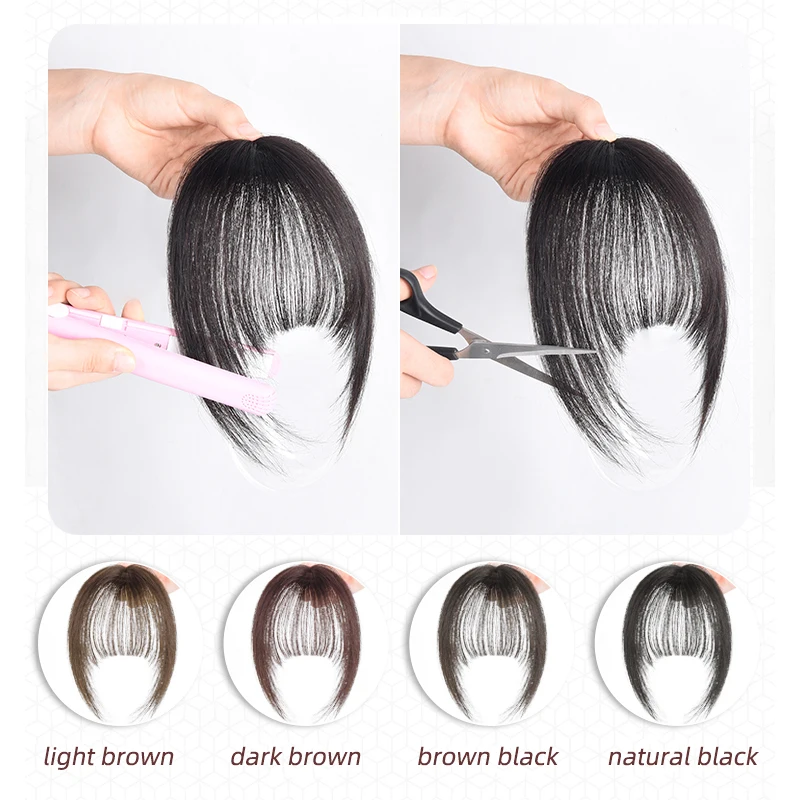 Synthetic hair parted French bangs Human Hair Bangs with Sideburns Clip in Air Wispy Fringe Hair Extension Piece for Daily Wear