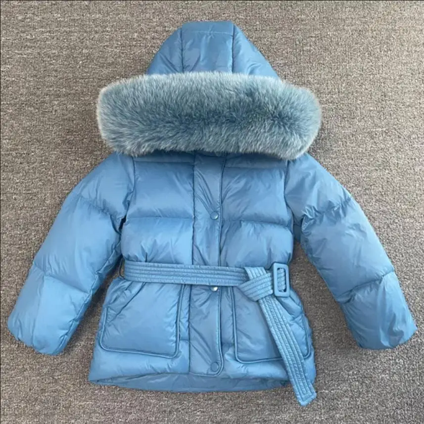 Girl Big Real Fur Collar Down Jacket Winter New Warm Parka Kids Thicker White Duck Down Coats Children Down Outerwear Wz1243