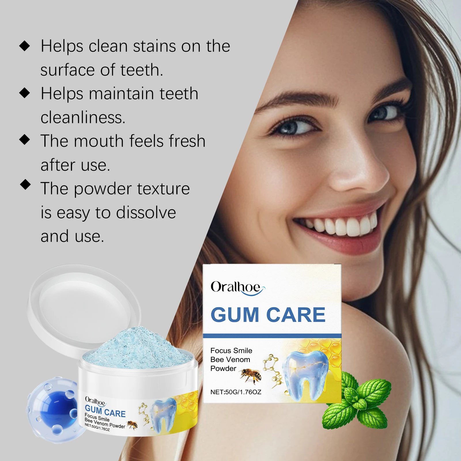 ORALHOE 50g Bee Venom Powder R - đánh giá và giá Teeth Whitening Powder