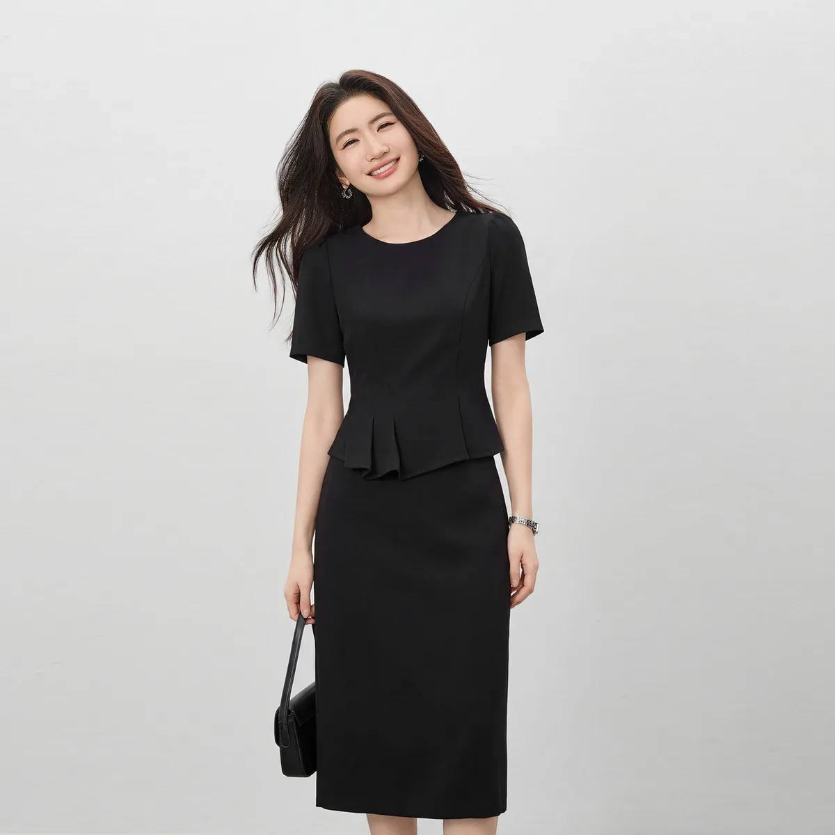 SENTUBILA Women's Elegant Suit Pleated Top Straight Skirt  2 Piece Set 2026 Summer Black Simple Commute Clothing 162ZA6242X