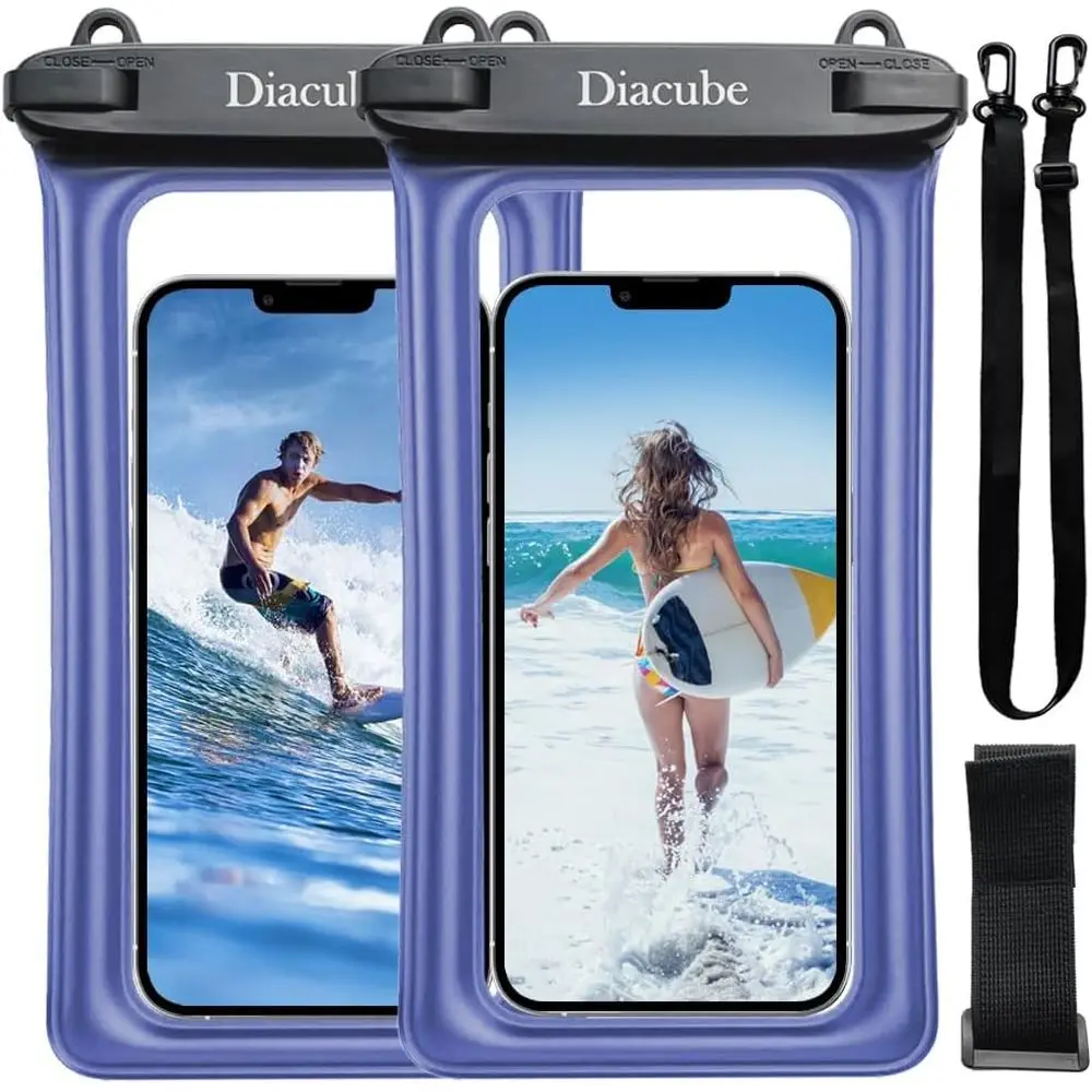 

2-Pack Waterproof Pouches with Floating Feature and Adjustable Strap for All Sizes up to 8.3 - Ideal for Beach, Waterpark, and T