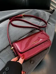 Fashion Patent Leather Red Shoulder Bags For Women Vintage Flap Hasp Crossbody Bag 2024 Solid Color Ladies Commute Underarm Pack