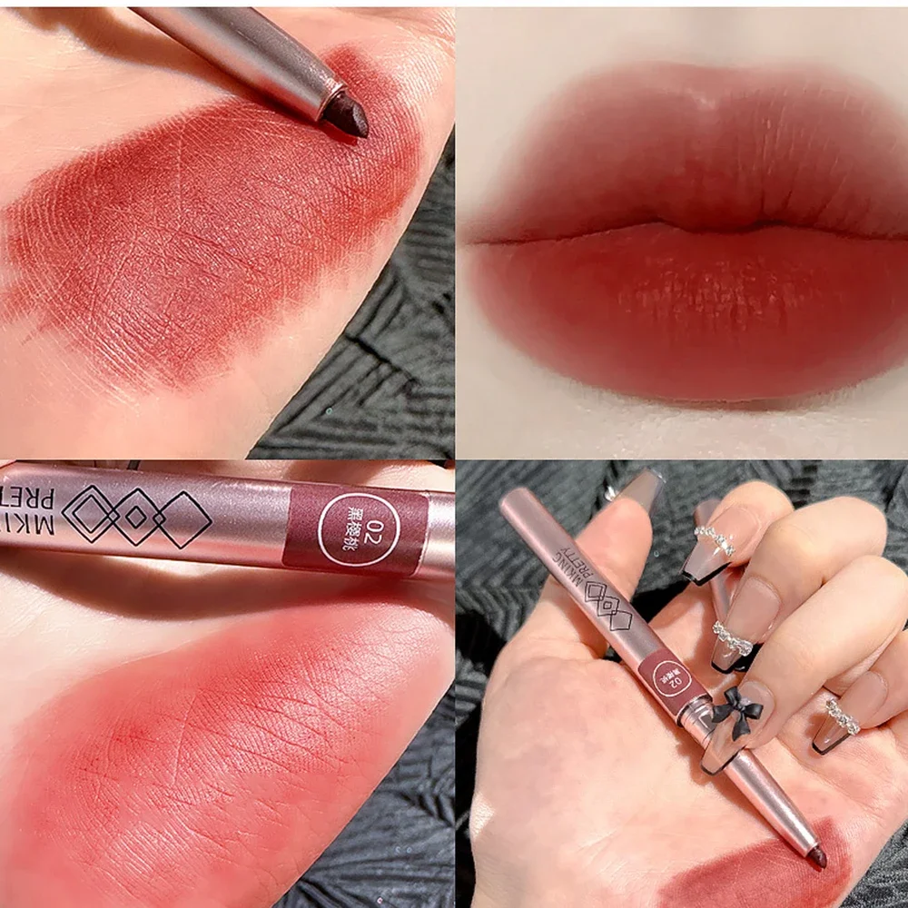 Lápiz labial giratorio, delineador de labios, resistente al agua, de larga duración, mate, contorno de labios, maquillaje femenino, cosméticos, 6 colores