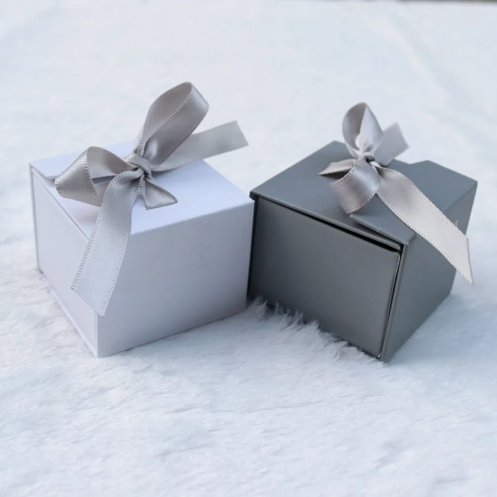DoreenBeads Jewelry Boxes Paper Gray White Color Ribbon Bowknot For Gift Present Ring Earring Packing Display Box, 1 Piece