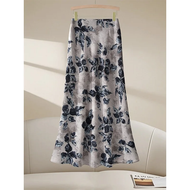 

Fashionable Floral Midi Skirt for Women Summer Draped Versatile Bodycon Mermaid Long Skirt