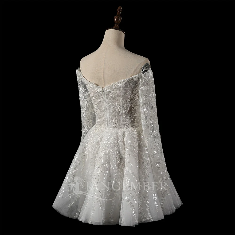 Scoop-neck Boho Wedding Dresses Customized Long Sleeves Bridal Gown Open Back Beach Above Knee Bride Dress Robe de Mariee