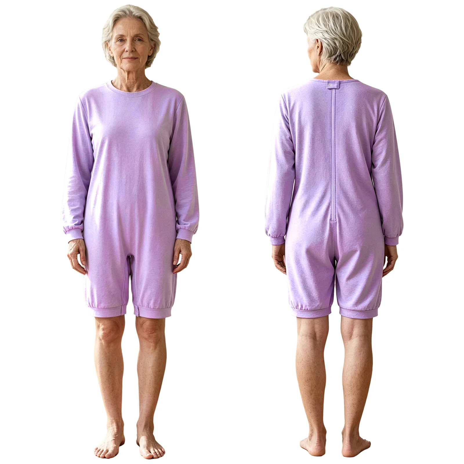 Unisex Adult Anti-Strip Adaptive Jumpsuit Long Sleeve Short Zip Crotch One-piece Rompers Elderly Special Needs Patients Clothes