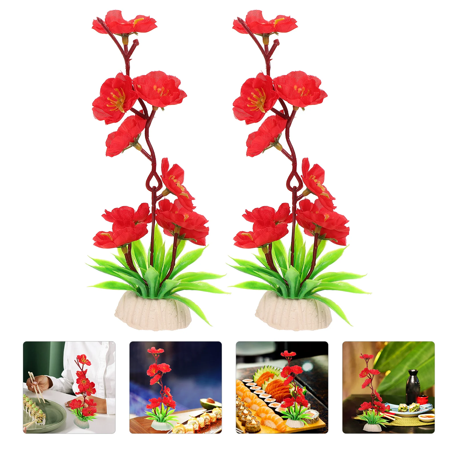 

2 Pcs Decorative Flowers Sushi Plate Desktop Kitchen Supplies Faux Plant Fake Pink Decorate DIY Ornament Dish Cold